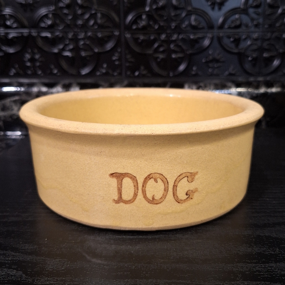 1 Vintage Robinson Ransbottom Stoneware Dog Crock Dish, Pet Bowl, Heavy Duty Pet